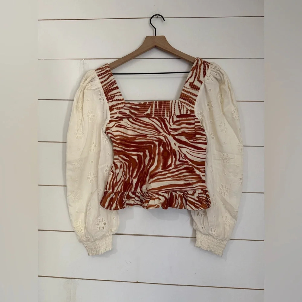 LOVE THE LABEL ANTHROPOLOGIE LOVE THE LABEL SMOCKED EYELET PUFF SLEEVE BLOUSE - Picture 8 of 12